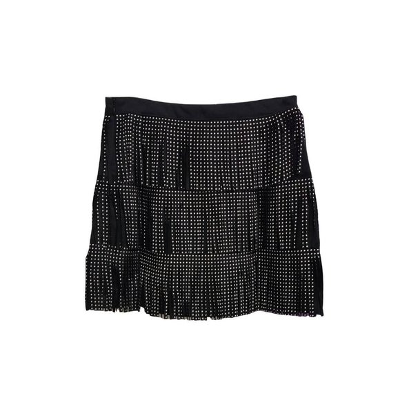 Main Strip Stud Fringe Black Mini Skirt LS40298 - Picture 8 of 11